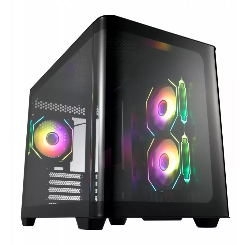 FSP S380-BA korpusas Mini Tower mITX, mATX juodas ARGB, Micro Tower, PC, juoda, micro ATX, Mini-ITX, SPCC, grūdintas stiklas, žaidimams