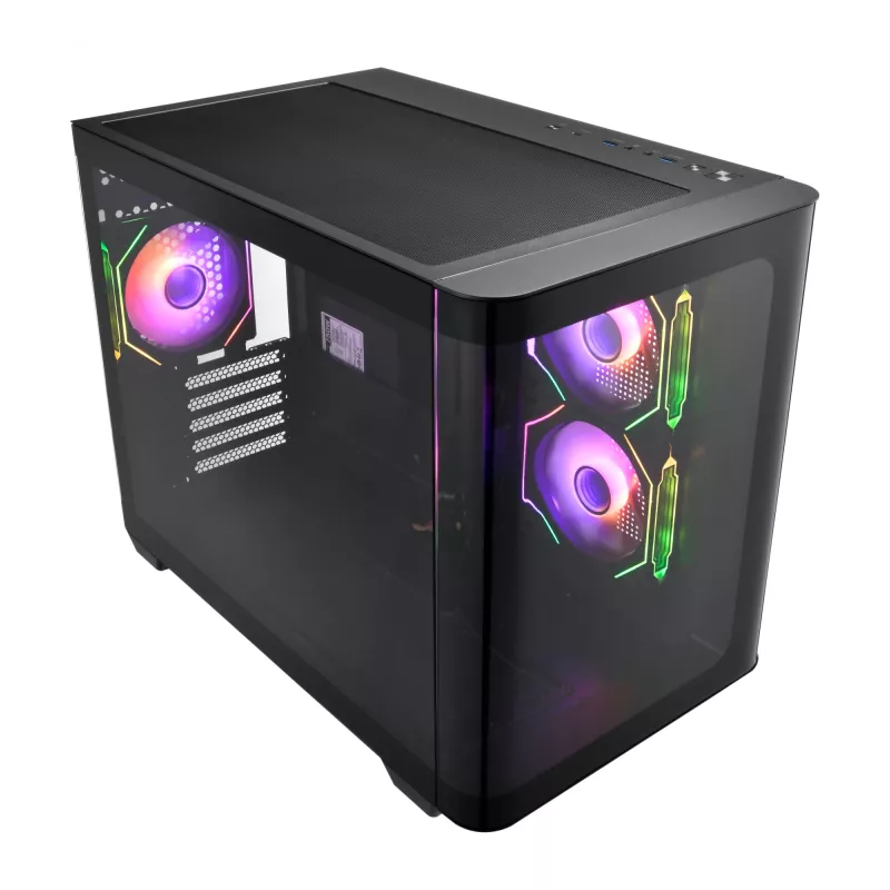 FSP S380-BA korpusas Mini Tower mITX, mATX juodas ARGB, Micro Tower, PC, juoda, micro ATX, Mini-ITX, SPCC, grūdintas stiklas, žaidimams