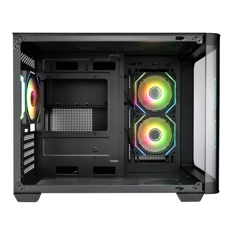 FSP S380-BA korpusas Mini Tower mITX, mATX juodas ARGB, Micro Tower, PC, juoda, micro ATX, Mini-ITX, SPCC, grūdintas stiklas, žaidimams