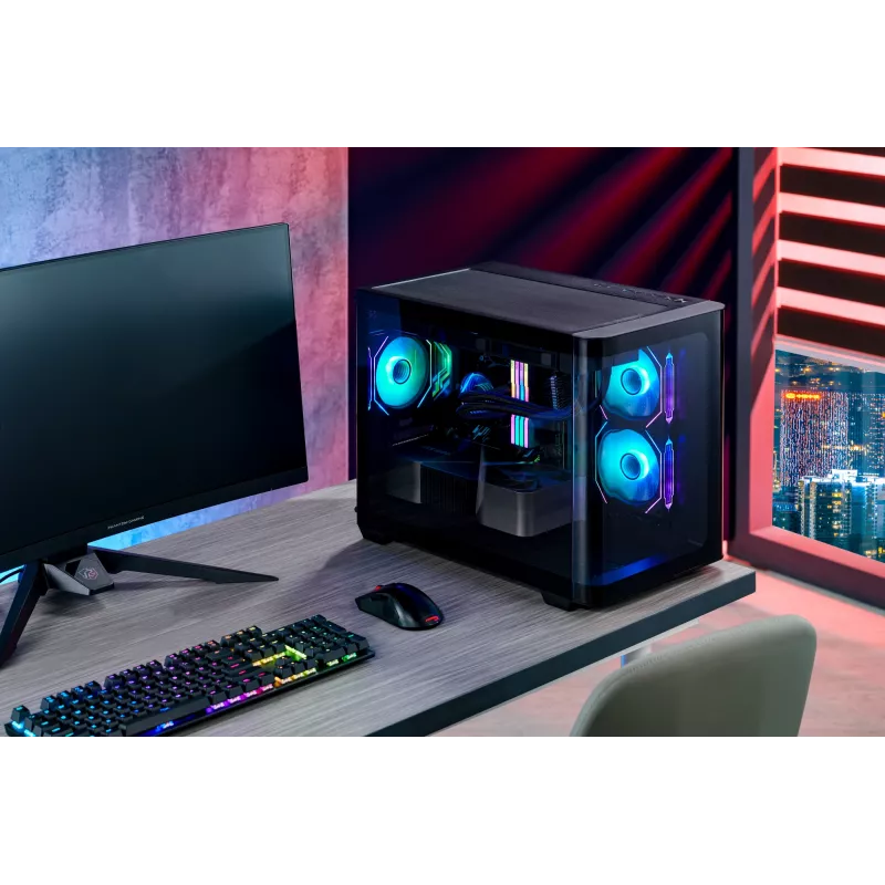 FSP S380-BA korpusas Mini Tower mITX, mATX juodas ARGB, Micro Tower, PC, juoda, micro ATX, Mini-ITX, SPCC, grūdintas stiklas, žaidimams