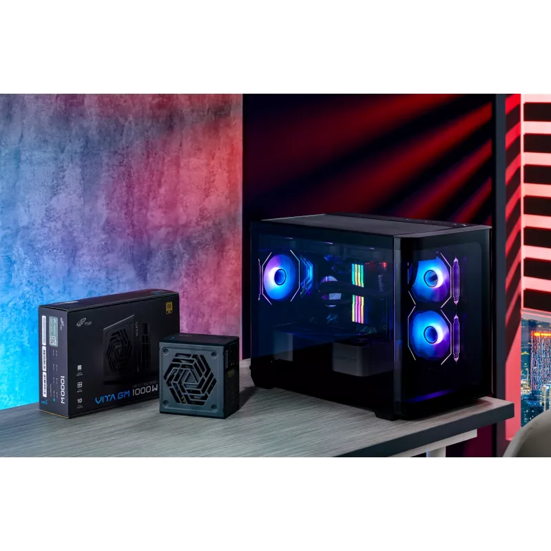 FSP S380-BA korpusas Mini Tower mITX, mATX juodas ARGB, Micro Tower, PC, juoda, micro ATX, Mini-ITX, SPCC, grūdintas stiklas, žaidimams
