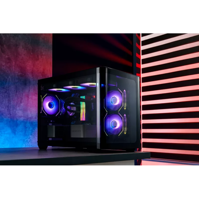 FSP S380-BA korpusas Mini Tower mITX, mATX juodas ARGB, Micro Tower, PC, juoda, micro ATX, Mini-ITX, SPCC, grūdintas stiklas, žaidimams