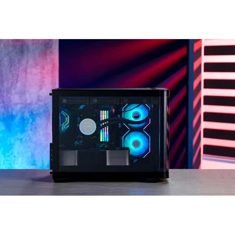 FSP S380-BA korpusas Mini Tower mITX, mATX juodas ARGB, Micro Tower, PC, juoda, micro ATX, Mini-ITX, SPCC, grūdintas stiklas, žaidimams