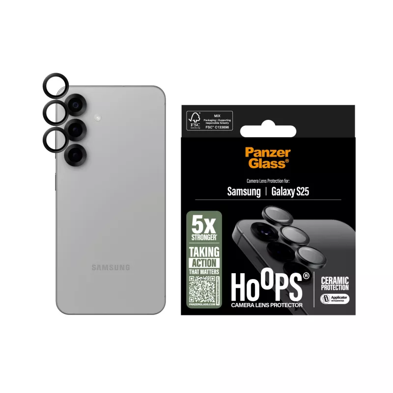 PanzerGlass ® Hoops® Keraminis fotoaparato objektyvo apsauginis stiklas, skirtas „Samsung Galaxy S25“