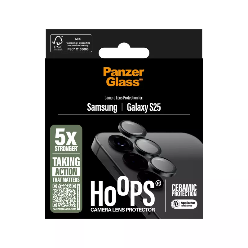 PanzerGlass ® Hoops® Keraminis fotoaparato objektyvo apsauginis stiklas, skirtas „Samsung Galaxy S25“