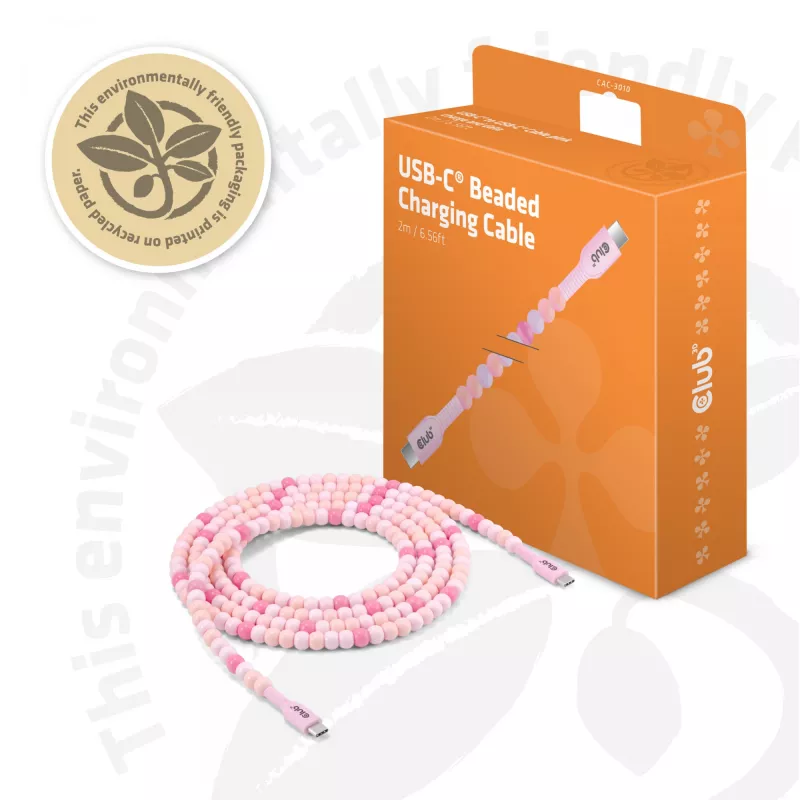 CLUB3D USB-C® karoliukinis kabelis, rožinis, 2 m, USB C, USB C, 0.48 Gbit/s, rožinis