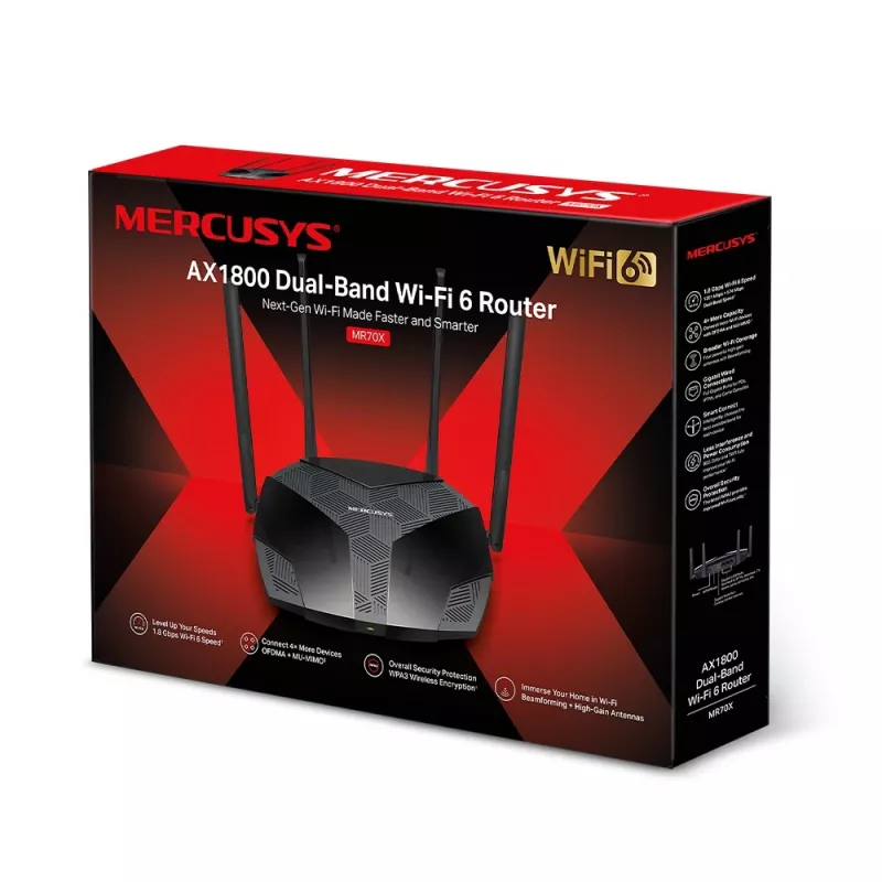 MERCUSYS MR70X belaidis maršruto parinktuvas Gigabit Ethernet dviejų dažnių (2,4 GHz / 5 GHz) Juoda