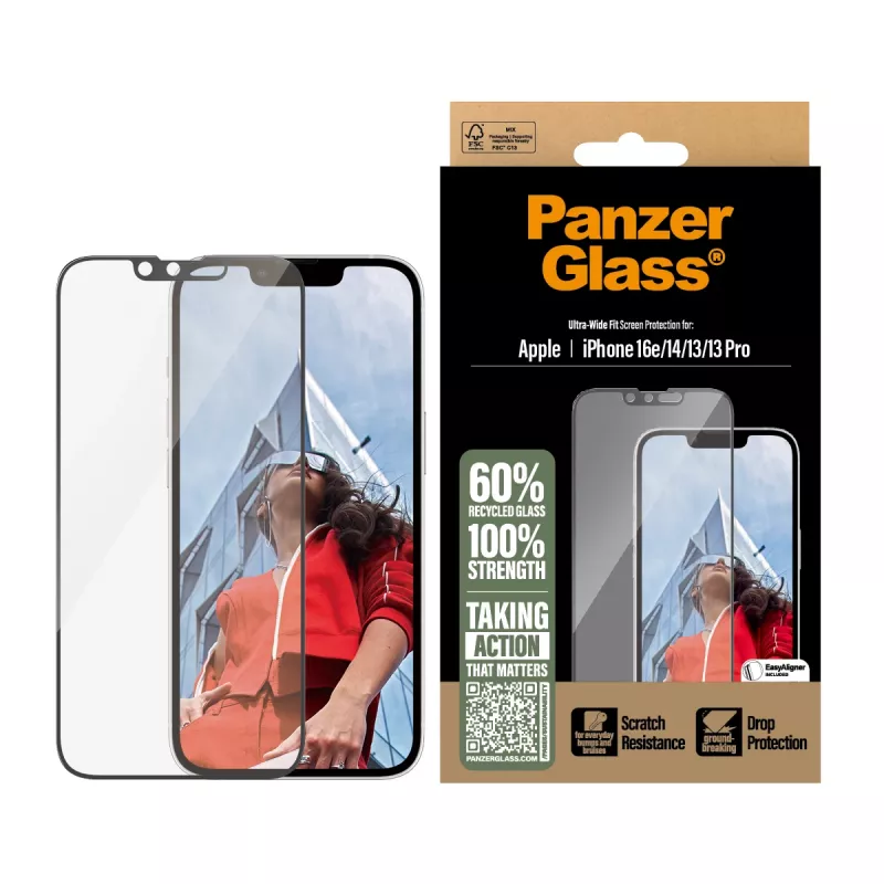 PanzerGlass ® Ekrano apsauga iPhone 17e | 16e | 14 | 13 | 13 Pro | Ultra-Wide Fit su EasyAligner