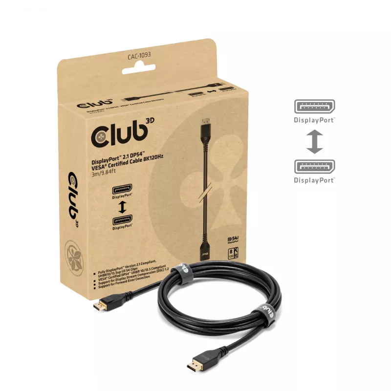CLUB3D DisplayPort™ 2.1 DP54™ VESA® sertifikuotas kabelis 8K120Hz 3m/ 9.84ft