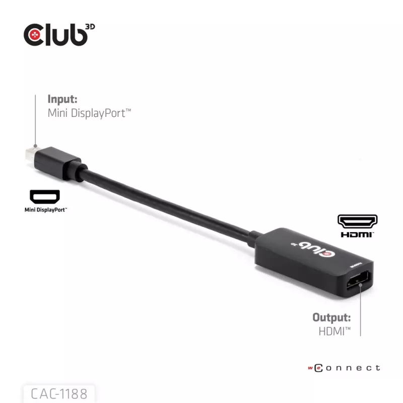 Adapter club 3d Mini DisplayPort 1.4 to HDMI 8K60Hz M/F, Mini DisplayPort jungtis