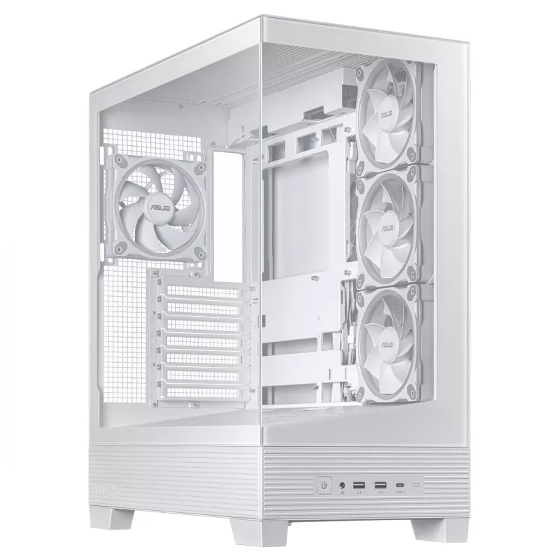 PC Case ASUS A31 Plus TG ARGB WHITE Midi Tower — ATX, grūdintas stiklas, ARGB, 3x120mm + 1x120mm ventiliatoriai, 38 cm GPU, 165 mm CPU aušintuvas