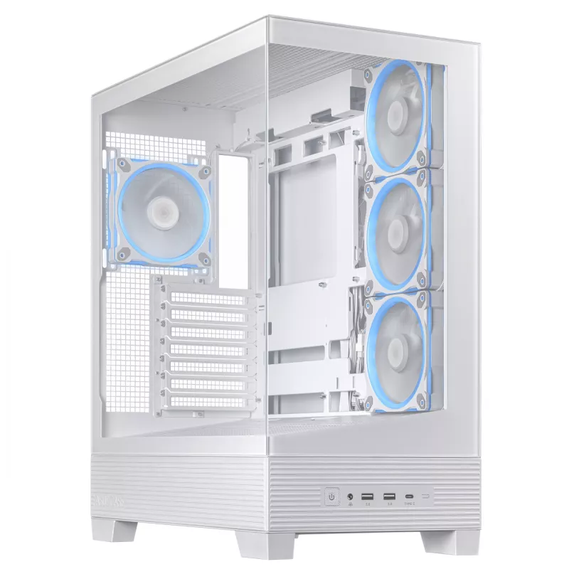 PC Case ASUS A31 Plus TG ARGB WHITE Midi Tower — ATX, grūdintas stiklas, ARGB, 3x120mm + 1x120mm ventiliatoriai, 38 cm GPU, 165 mm CPU aušintuvas