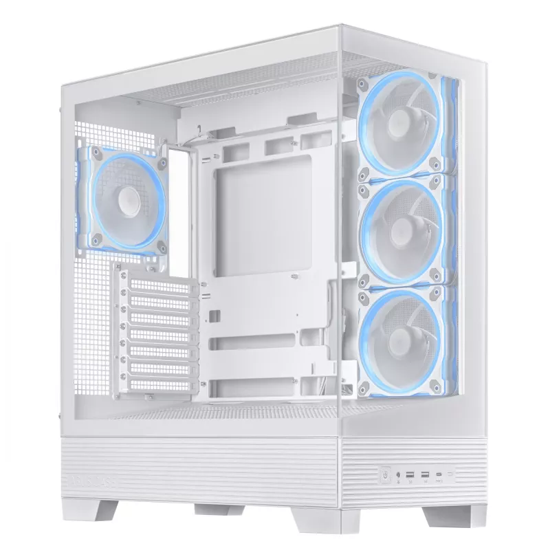 PC Case ASUS A31 Plus TG ARGB WHITE Midi Tower — ATX, grūdintas stiklas, ARGB, 3x120mm + 1x120mm ventiliatoriai, 38 cm GPU, 165 mm CPU aušintuvas