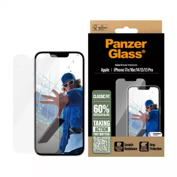 PanzerGlass® Ekrano apsauga iPhone 17e | 16e | 14 | 13 | 13 Pro | Classic Fit su EasyAligner
