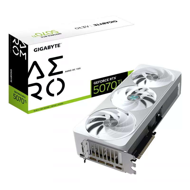 Vaizdo plokštė GIGABYTE GeForce RTX 5070 Ti 16GB GDDR7, PCIe 5.0, 8960 CUDA, 30000 MHz, 256 bitų, WINDFORCE 3X, balta