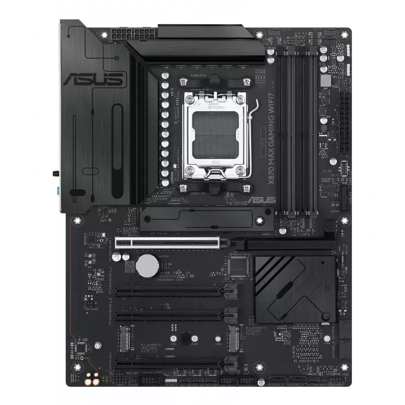 Motininė plokštė ASUS X870 MAX GAMING WIFI7 ATX — AMD X870, Socket AM5, DDR5, 4 DIMM, 256 GB, Wi‑Fi 7, Bluetooth 5.4, 3 M.2, 2x USB4 Gen3x2