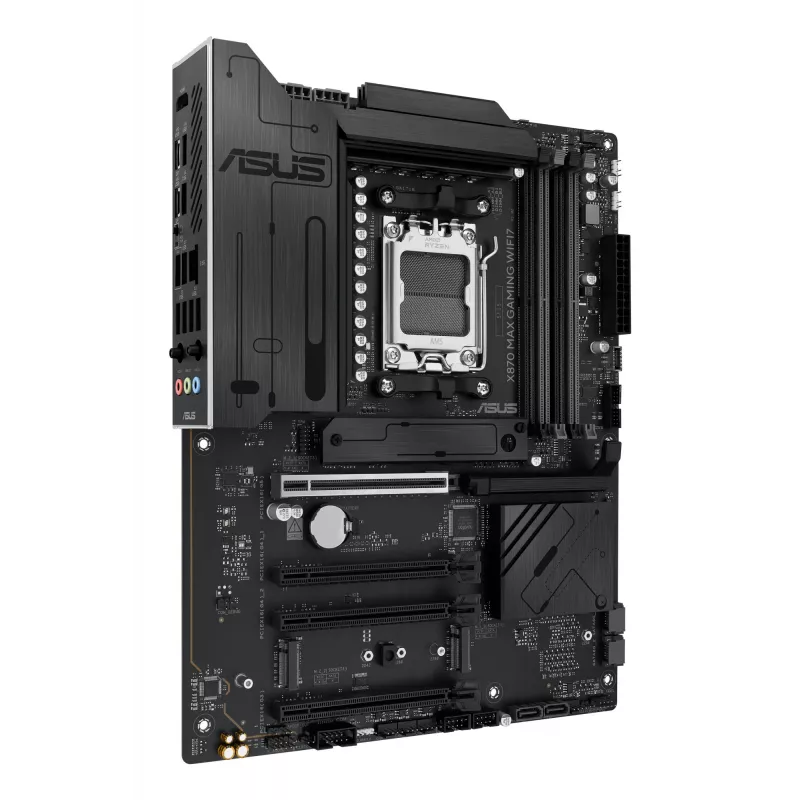 Motininė plokštė ASUS X870 MAX GAMING WIFI7 ATX — AMD X870, Socket AM5, DDR5, 4 DIMM, 256 GB, Wi‑Fi 7, Bluetooth 5.4, 3 M.2, 2x USB4 Gen3x2