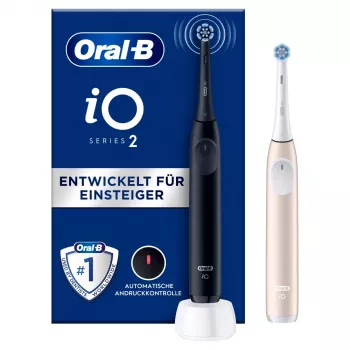 Elektrinis dantų šepetėlis Oral-B iO Series 2 Duo, juodas ir rožinis, įkraunamas, su išmaniuoju spaudimo jutikliu