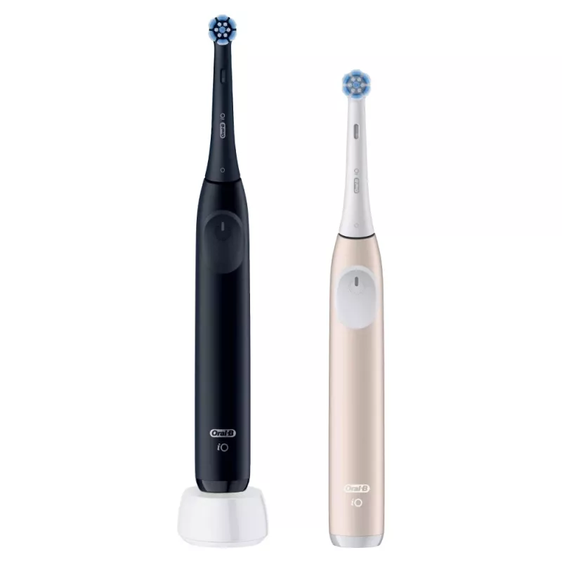Elektrinis dantų šepetėlis Oral-B iO Series 2 Duo, juodas ir rožinis, įkraunamas, su išmaniuoju spaudimo jutikliu