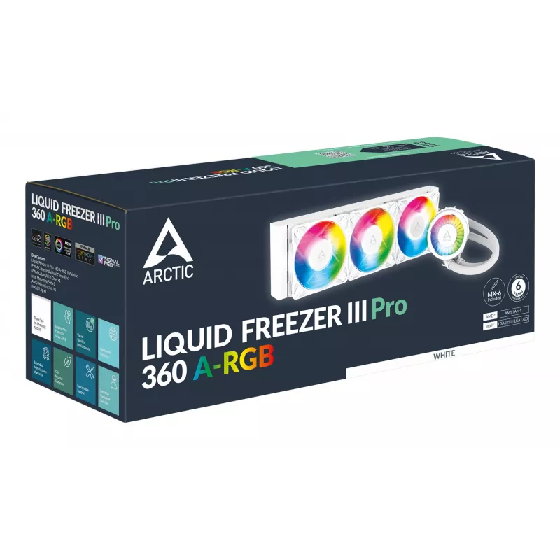 ARCTIC Liquid Freezer III Pro 360 A-RGB (balta) - Daugialypis suderinamas viskas viename CPU vandens aušintuvas su A-RGB