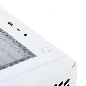 PC korpusas Cooler Master Elite 502 Midi Tower baltas — ATX, 3x 120 mm priekyje, 120 mm gale, maitinimo blokas apačioje, palaiko 2.5 col./3.5 col. diskus