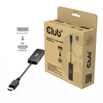 CLUB3D DisplayPort™ į Triple HDMI™ 8K60Hz šakotuvas, DisplayPort, HDMI, 2.1b/1.4a, 13,5 Mbit/s, 120 Hz, 3840 x 2160, 7680 x 4320