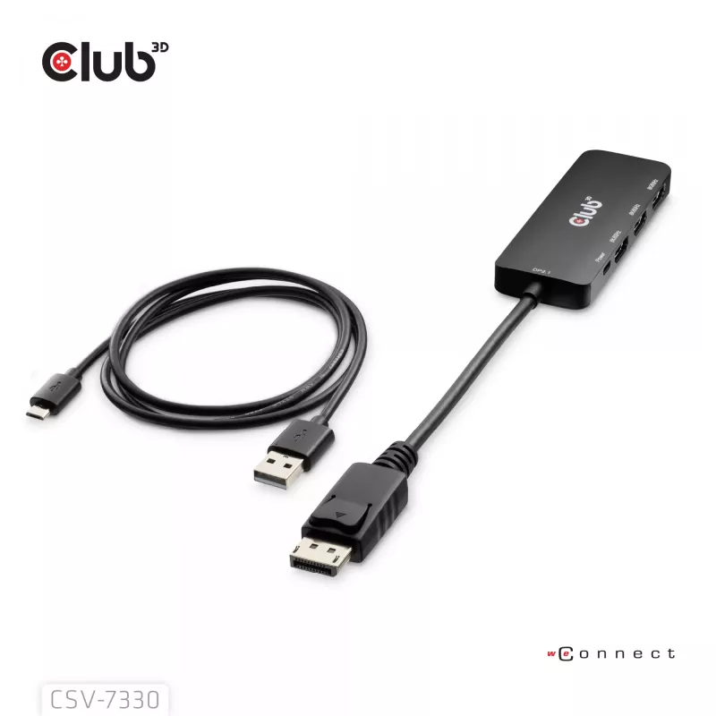 CLUB3D DisplayPort™ į Triple HDMI™ 8K60Hz šakotuvas, DisplayPort, HDMI, 2.1b/1.4a, 13,5 Mbit/s, 120 Hz, 3840 x 2160, 7680 x 4320