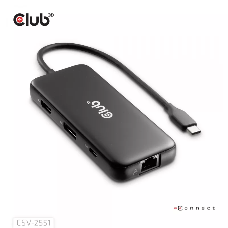 CLUB3D 8-1 nešiojamas dokas USB Type-C® 10Gbps į HDMI™ ir DisplayPort™ 8K30Hz PD iki 100W