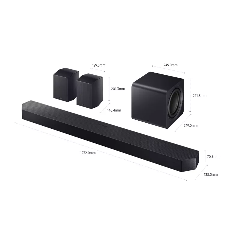 Garso juosta Samsung HW-Q990F 11.1.4 kanalų, 756 W, juoda, belaidis žemų dažnių garsiakalbis, HDMI, Wi‑Fi