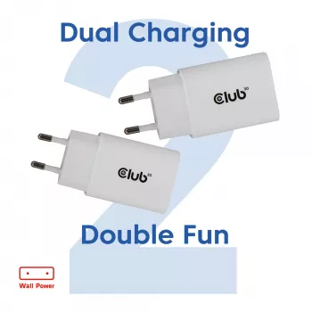 USB‑C įkroviklis 2 vnt. rinkinys CLUB3D CAC-3020, 30 W bendra galia, balta