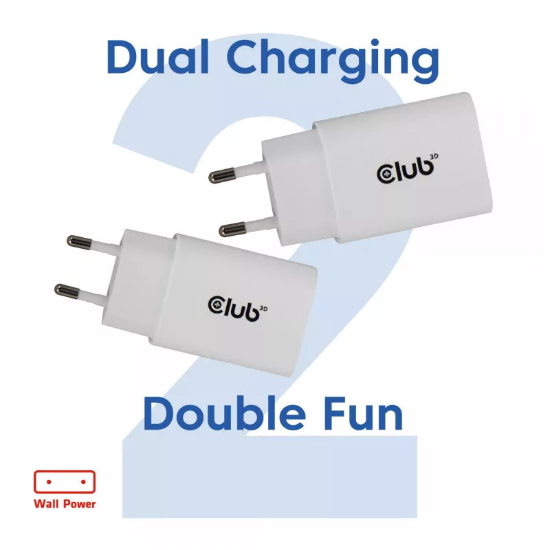 USB‑C įkroviklis 2 vnt. rinkinys CLUB3D CAC-3020, 30 W bendra galia, balta