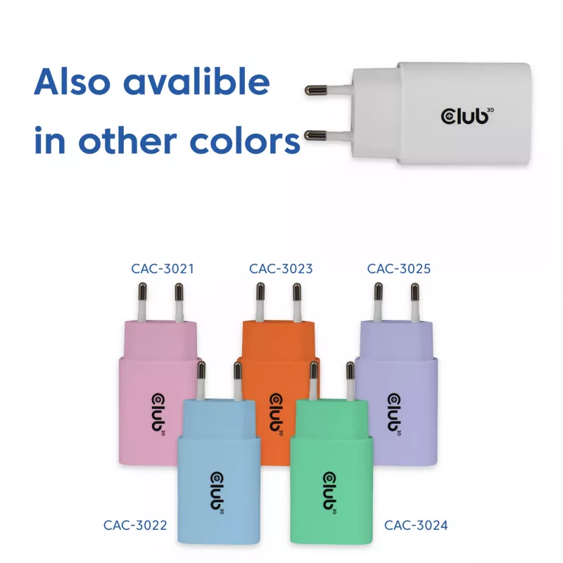 USB‑C įkroviklis 2 vnt. rinkinys CLUB3D CAC-3020, 30 W bendra galia, balta