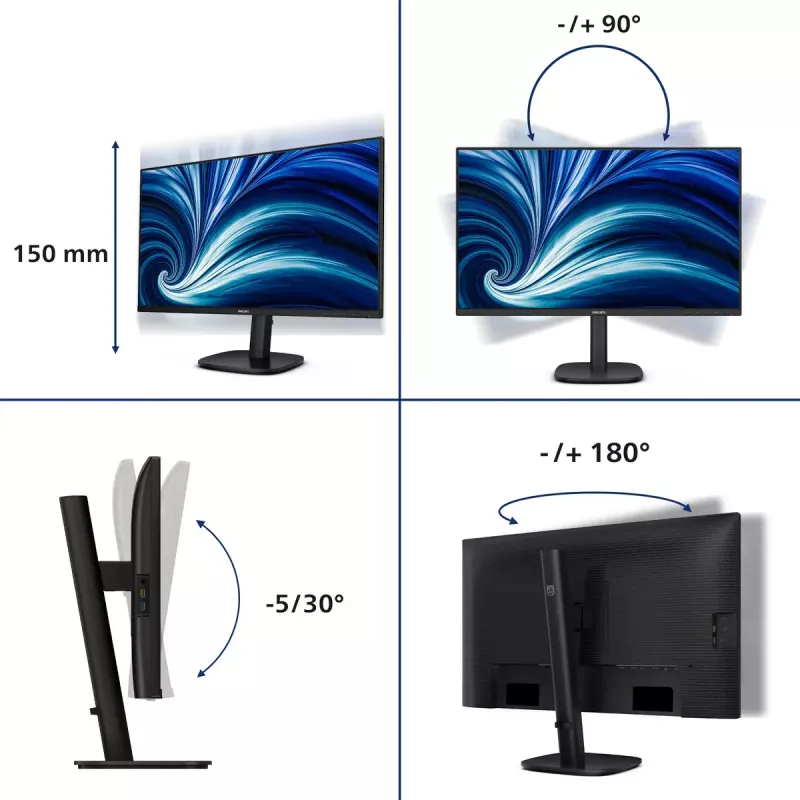 Philips 3000 serijos 27B2U3601/00 kompiuterio monitorius 68,6 cm (27 colių) 2560 x 1440 pikselių Quad HD LCD juodas