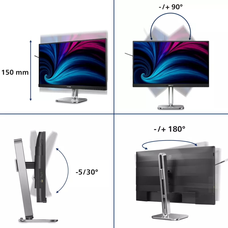 Philips 4000 serijos 27B2N4500/00 kompiuterio monitorius 68,6 cm (27 colių) 2560 x 1440 pikselių Quad HD LCD pilkas