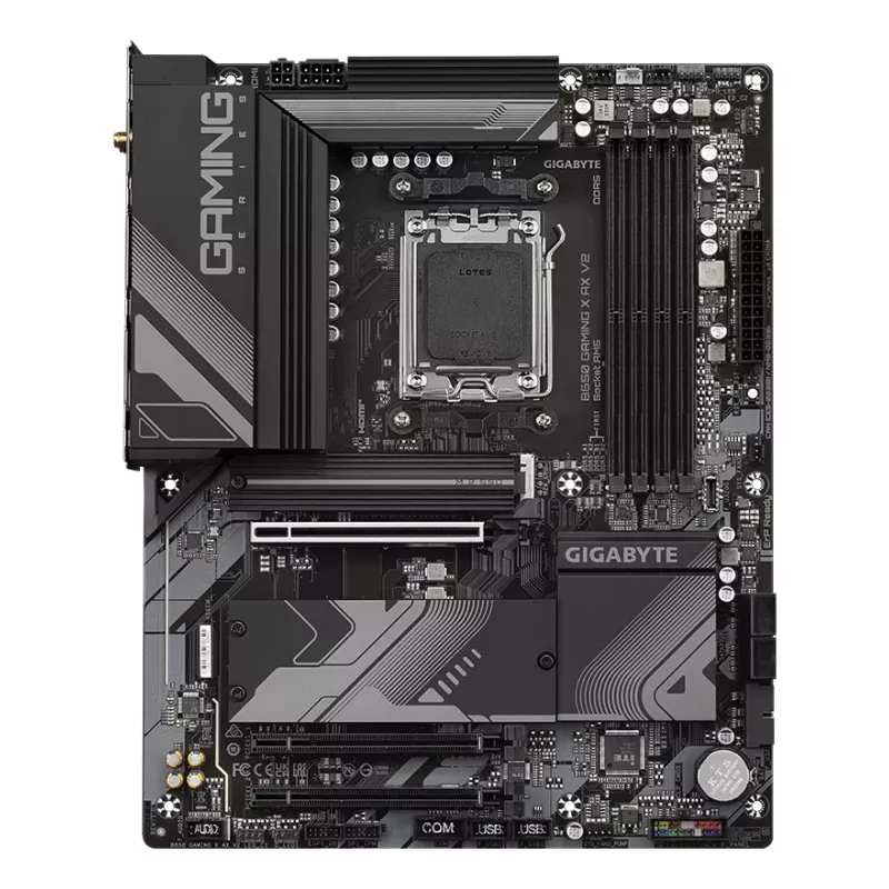 GIGABYTE B650 GAMING X AX V2 pagrindinė plokštė - AMD Ryzen 9000 serijos procesoriams, 8+2+2 fazių VRM, iki 8000MHz DDR5 (OC), 1xPCIe 5.0 + 2xPCIe 4.0 M.2, 2.5GbE LAN, WIFI 6E, USB 3.2 Gen 2