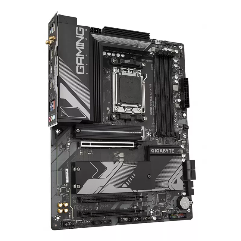 GIGABYTE B650 GAMING X AX V2 pagrindinė plokštė - AMD Ryzen 9000 serijos procesoriams, 8+2+2 fazių VRM, iki 8000MHz DDR5 (OC), 1xPCIe 5.0 + 2xPCIe 4.0 M.2, 2.5GbE LAN, WIFI 6E, USB 3.2 Gen 2
