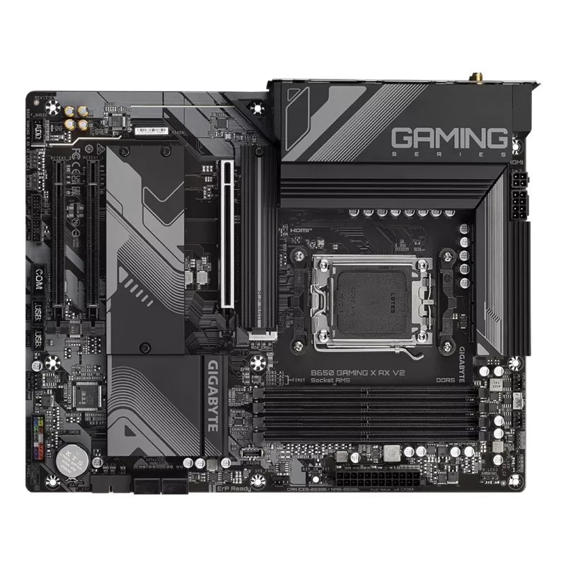 GIGABYTE B650 GAMING X AX V2 pagrindinė plokštė - AMD Ryzen 9000 serijos procesoriams, 8+2+2 fazių VRM, iki 8000MHz DDR5 (OC), 1xPCIe 5.0 + 2xPCIe 4.0 M.2, 2.5GbE LAN, WIFI 6E, USB 3.2 Gen 2