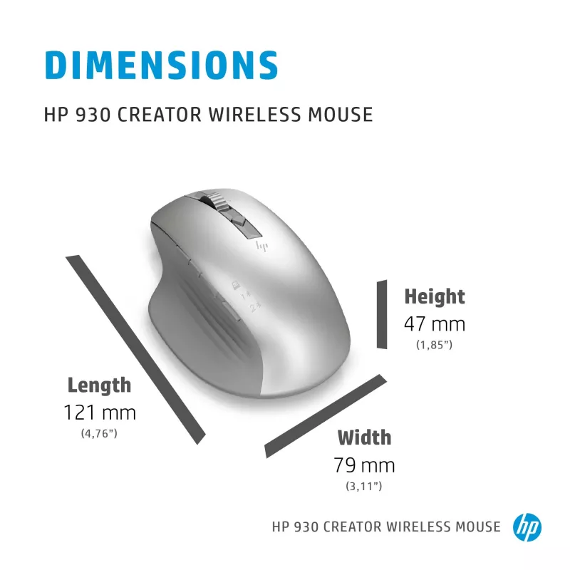 HP 930 Creator belaidė pelė, dešinei rankai, Bluetooth, 3000 DPI, sidabrinė