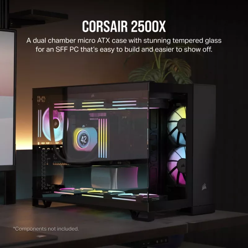 CORSAIR kompiuterio korpusas - vidutinio dydžio bokštas - 2500x dviejų kamerų - juodas