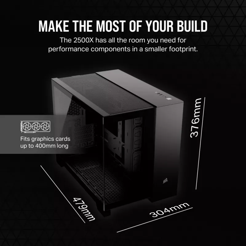 CORSAIR kompiuterio korpusas - vidutinio dydžio bokštas - 2500x dviejų kamerų - juodas