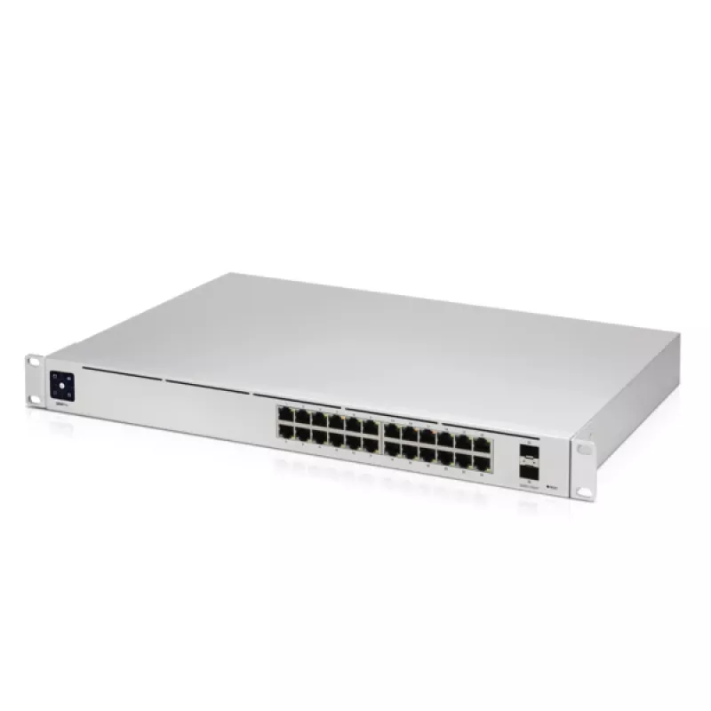Valdomas komutatorius UBIQUITI USW-PRO-24-EU — 24× Gigabit RJ-45, 2× SFP+, L2/L3, montuojamas į stovą, sidabrinis