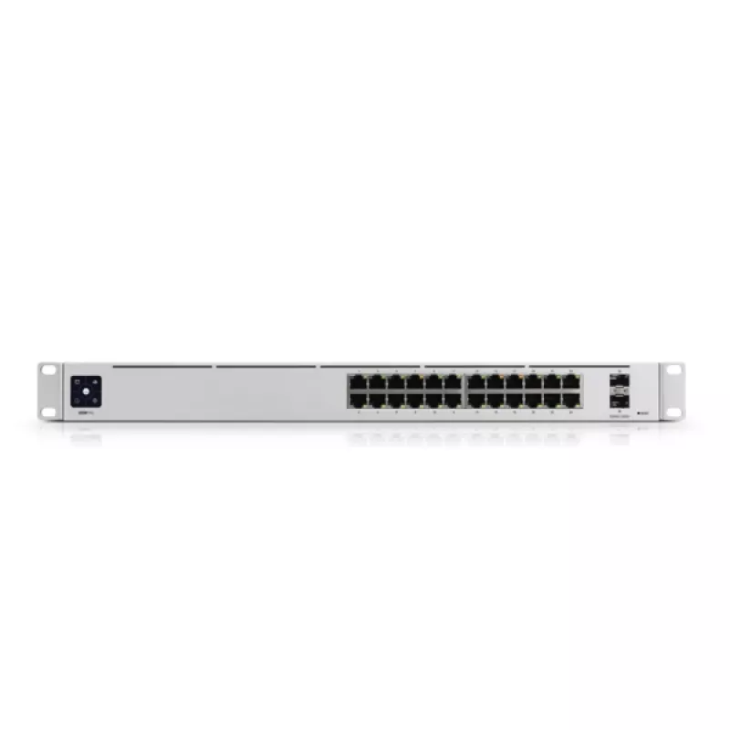 Valdomas komutatorius UBIQUITI USW-PRO-24-EU — 24× Gigabit RJ-45, 2× SFP+, L2/L3, montuojamas į stovą, sidabrinis