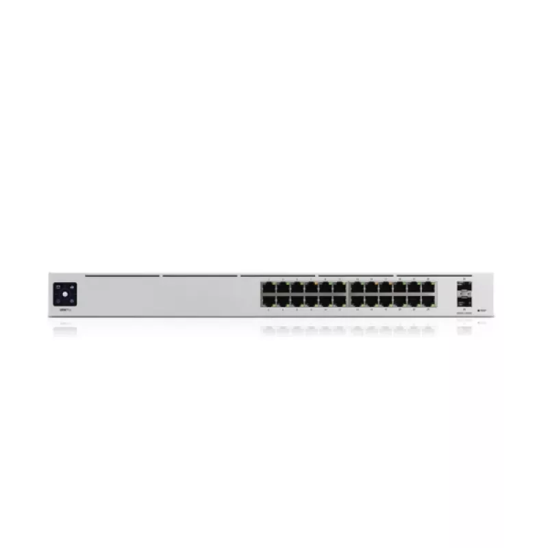 Valdomas komutatorius UBIQUITI USW-PRO-24-EU — 24× Gigabit RJ-45, 2× SFP+, L2/L3, montuojamas į stovą, sidabrinis