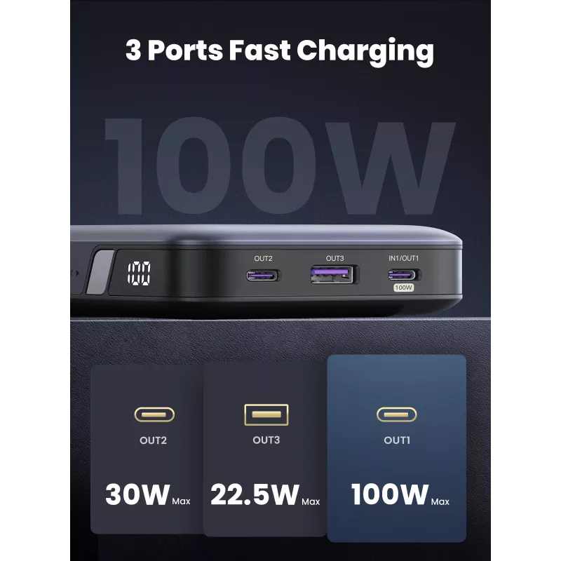Ugreen 25188 išorinė baterija 20000 mAh Pilka