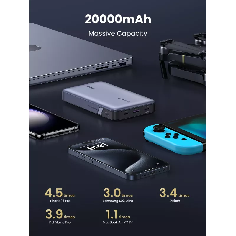 Ugreen 25188 išorinė baterija 20000 mAh Pilka