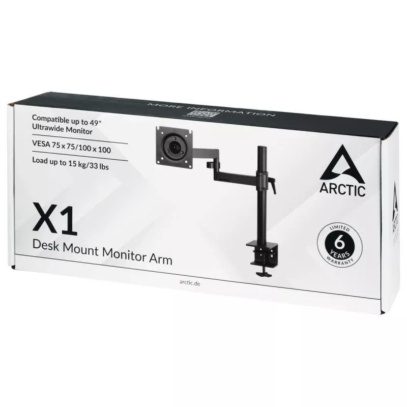 ARCTIC X1 - Monitoriaus laikiklis ant stalo, spaustuvas, 10 kg, 101,6 cm (40 colių), 109,2 cm (43 colių), 100 x 100 mm, juodos spalvos
