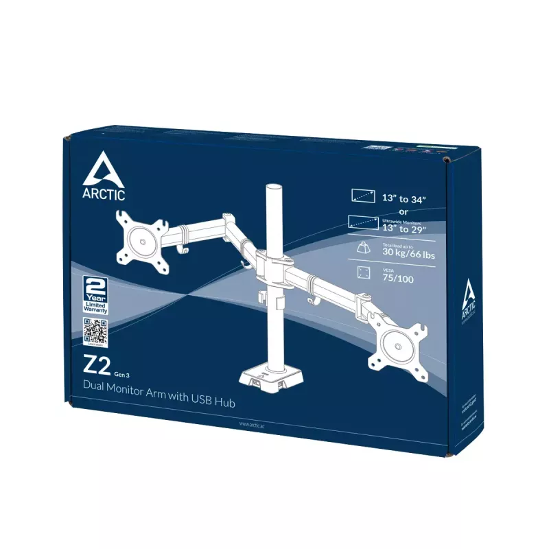 ARCTIC Z2 (Gen 3) – Dviguba monitoriaus rankena su USB šakotuvu