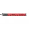 DIGITUS 1U Aliuminis PDU, rackmountable 10A Plug, 250VAC 50/60Hz, 8x Raudona CEE 7/7 outlet pre-fuse, IEC C14 plug