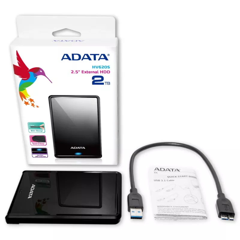 ADATA AHV620S-2TU3-CBK išorinis kietasis diskas 2 TB 2,5 colio Micro-USB B 3.2 Gen 1 (3.1 Gen 1) Juoda