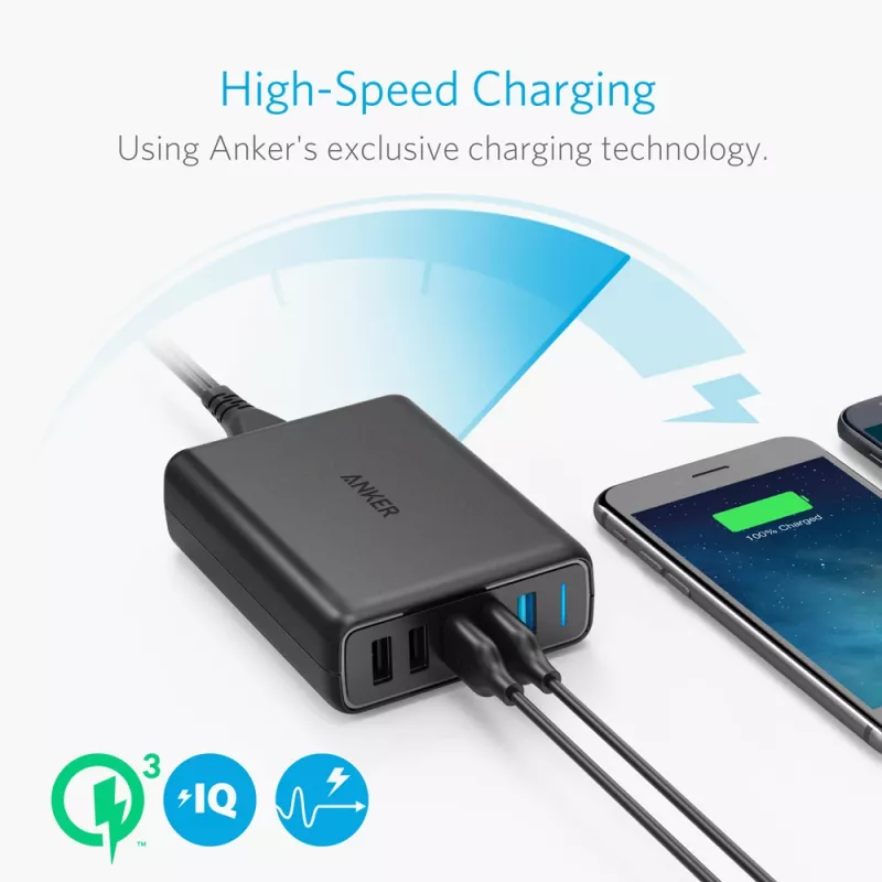 ANKER Powerport Speed 5 2x Quick Charge 3.0 Eu Juoda